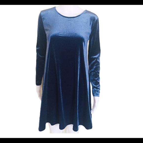 OLD NAVY Long Sleeve LS Velvet Swing Dress With Round Neck Blue Size Small - Picture 3 of 12